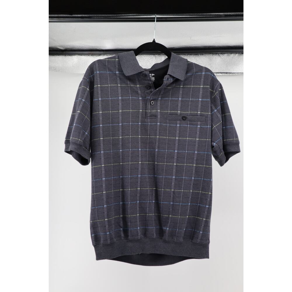 David Taylor Plaid Gray Polo Size M Men's